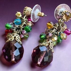 Vintage Style Beaded Cluster Drop Earrings-Multicolored Crystals & Faceted
Smoky
